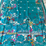 Kantha Greyish Blue with Flowery Rising Embroidery