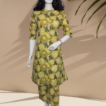 Cotton Yellow-Green Floral Straight Kurta Set