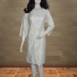 White Glaze Cotton 2-Piece Suit with Lucknowi Embroidery